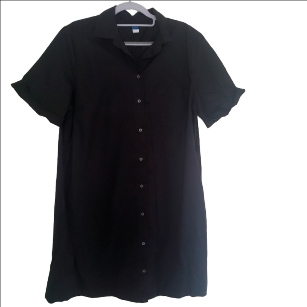 Old Navy Black Short Sleeve Cotton Button-Front Shirt Dress, L
